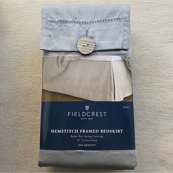 King Size Gray 100% Cotton Hemstitch Framed Bedskirt NWT - Picture 4 of 5